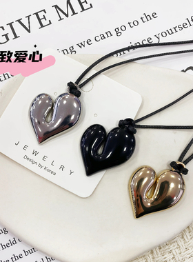 韩系ins简约金属小众冷淡风长款毛衣链时尚百搭爱心项链高级黑绳