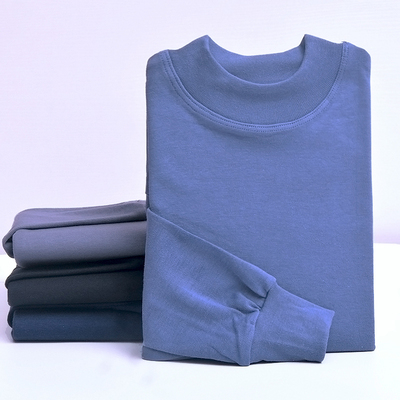 纯棉秋衣单上衣男士中领保暖秋冬全棉内衣中老年人加厚线衣棉毛衫