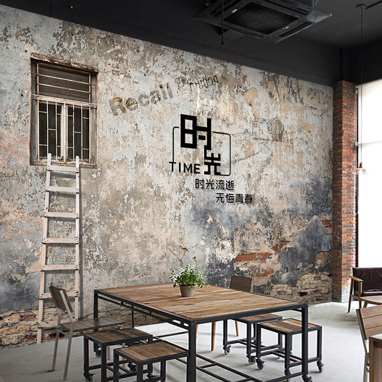 工业风格墙纸个性创意壁画3d做旧水泥墙砖墙背景墙餐厅奶茶店壁纸
