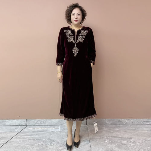 秋季中长款裙子妈妈装国风旗袍裙