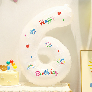 小红书生日装饰大号白色数字气球网红儿童一周岁派对背景场景布置