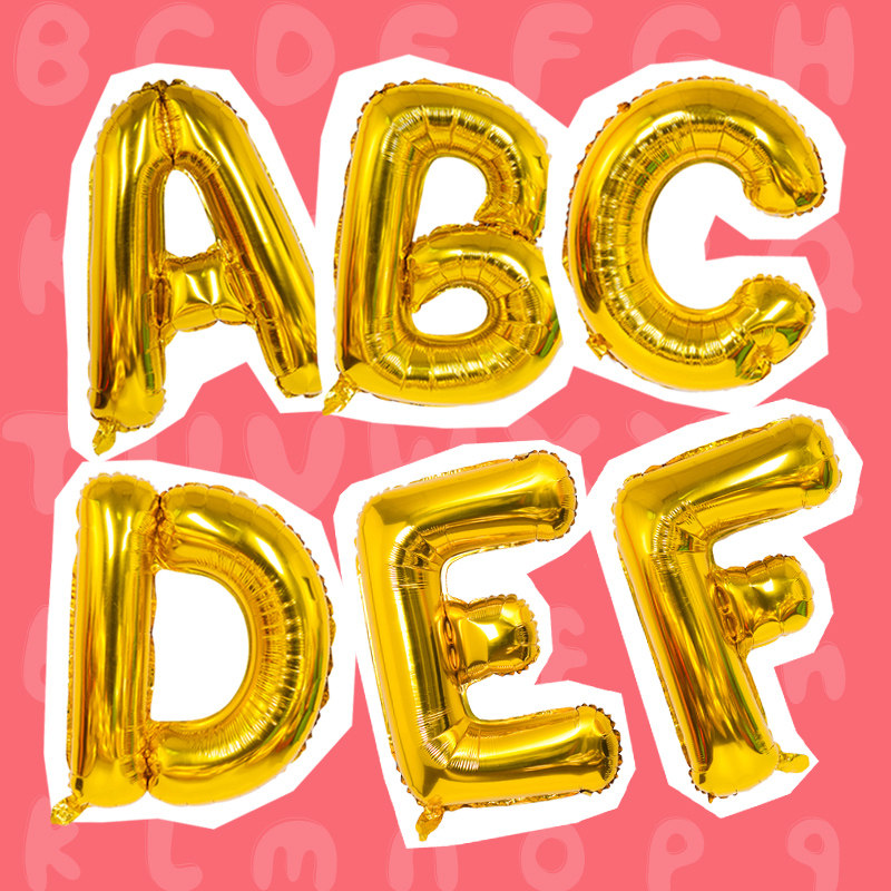 32寸英文金银两色字母铝膜气球宝宝生日快乐派对背景墙布置装饰品