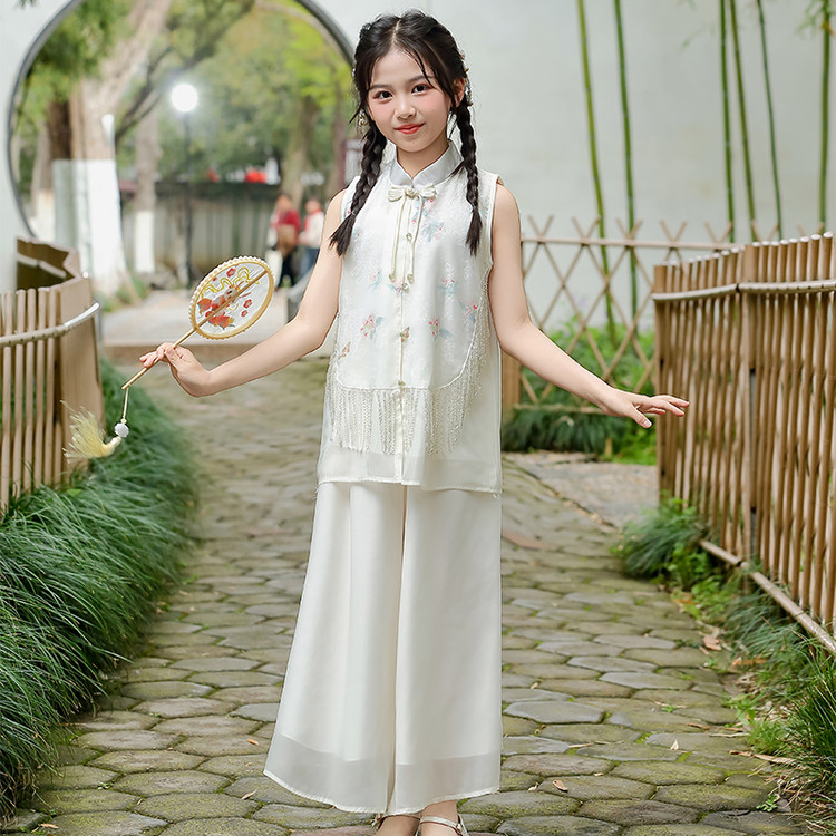 夏季中国风女童无袖汉服套装图片