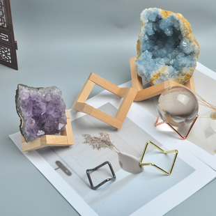 水晶球底座原石矿石矿标晶簇玉石奇石展示架可拆卸支架木头底托盘