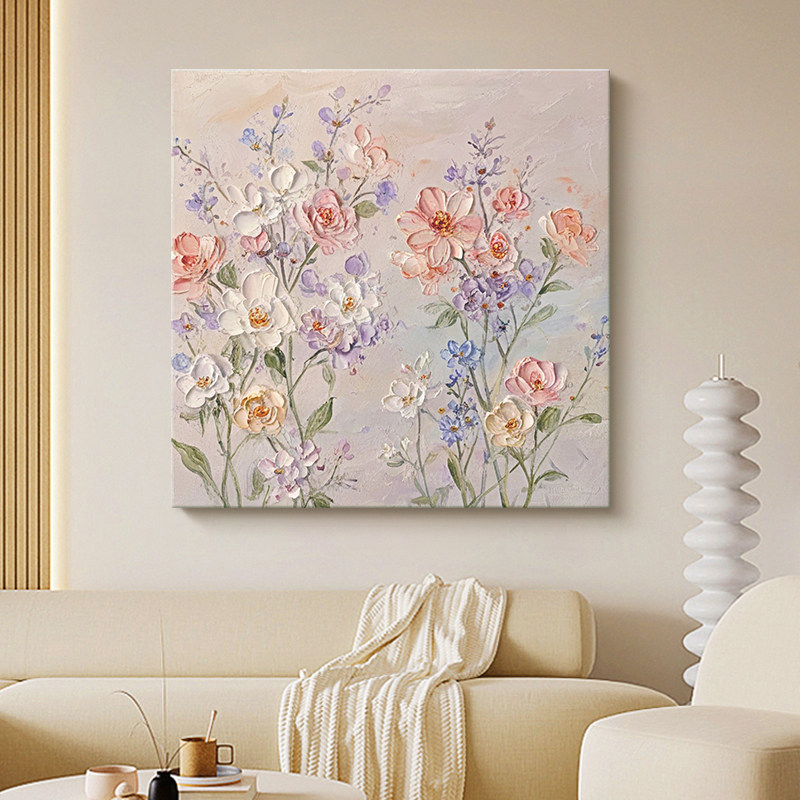 奶油风餐厅装饰画高档法式玄关柜挂画肌理花卉壁画卧室手绘油画,家居饰品,油画,淘宝优惠券,粉丝福利购,淘宝优惠卷