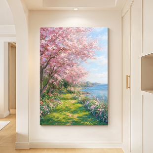 手绘油画奶油风客厅沙发背景墙高级感风景装 饰画莫奈油画餐厅挂画