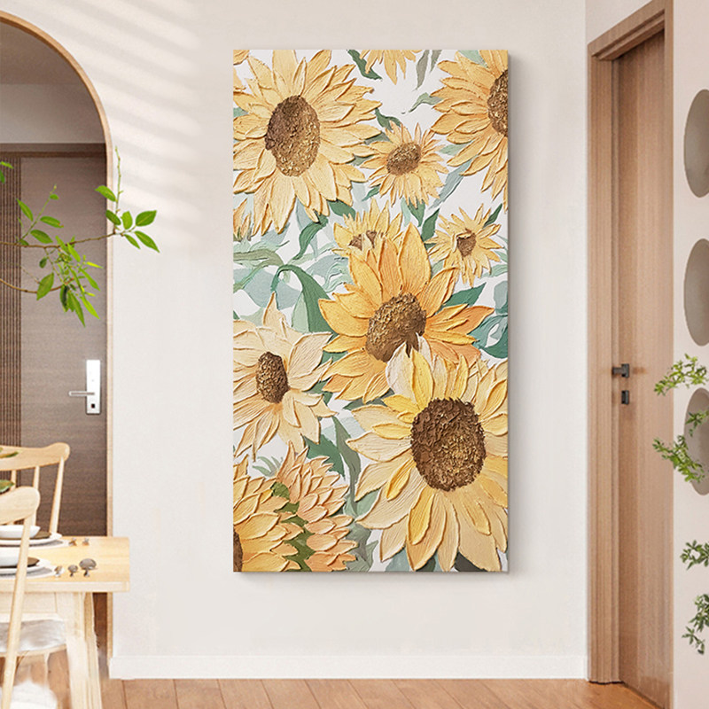 YB.ART手绘油画《我心向阳》玄关向日葵装饰画走廊过道挂画肌理