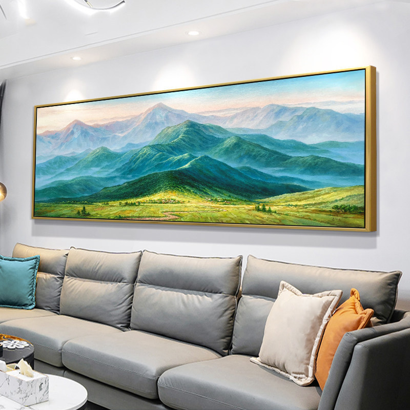手绘油画巨人山背有靠山挂画客厅沙发背景青龙脉现代装饰画大芬村