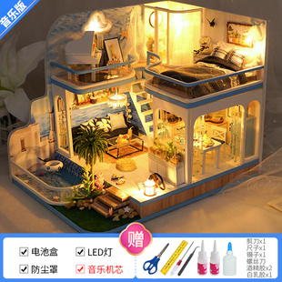 diy手工小屋阁楼小房子微缩建筑模型积木拼装 正品 玩具屋生日礼物