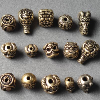 黄铜三通醒狮卡子阿呆文玩菩提星月百香手串配饰线束背云隔珠散珠