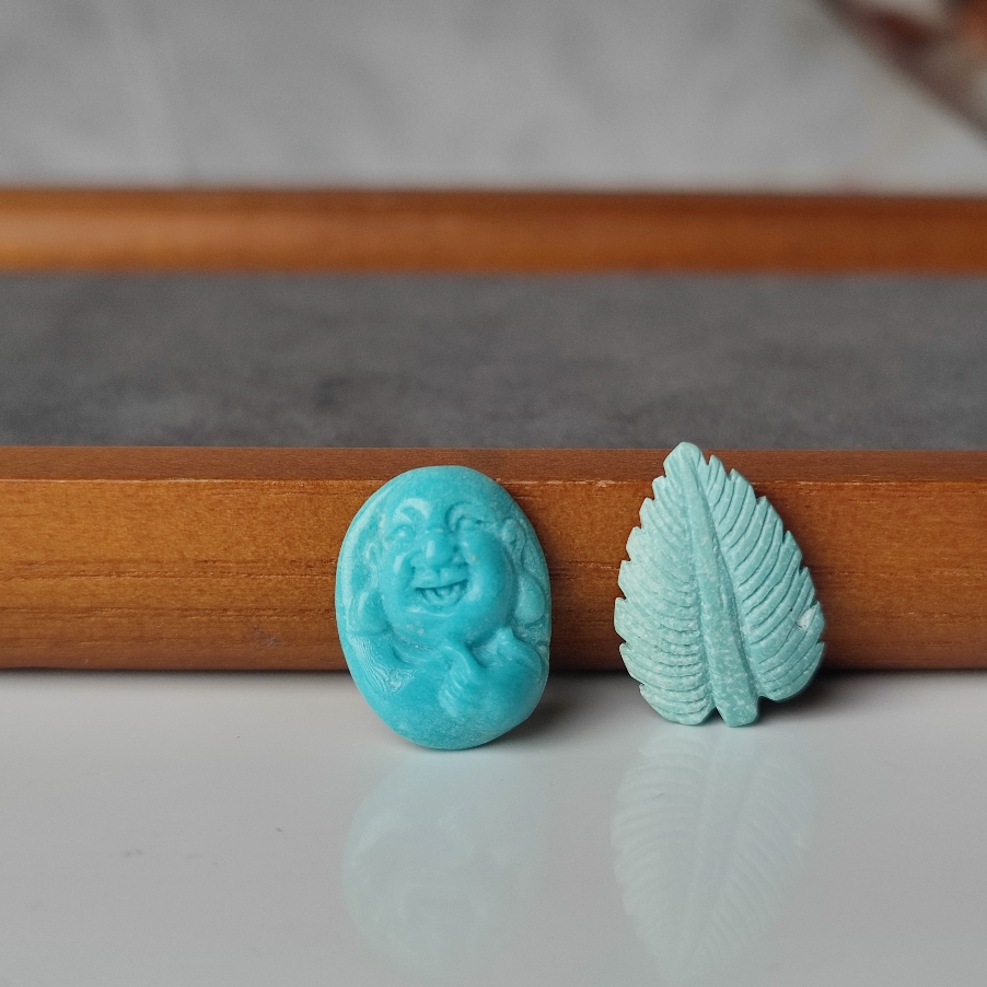 天然原矿绿松石雕刻佛头叶子吊坠挂件配饰配珠散珠文玩配饰