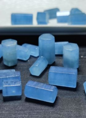 天然海蓝宝柱子随行桶珠散珠手串配饰串珠diy水晶饰品