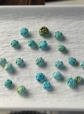 天然原矿绿松石雕刻件莲花背云高瓷小滴溜DIY配件