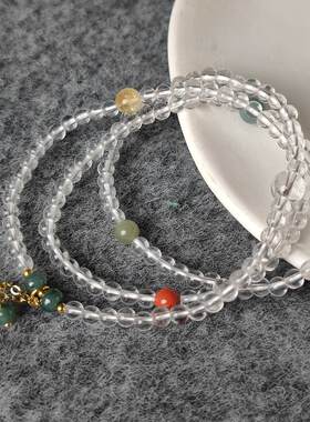 天然白水晶三圈手链设计款搭配南红翡翠珠子手串女款精致百搭设计