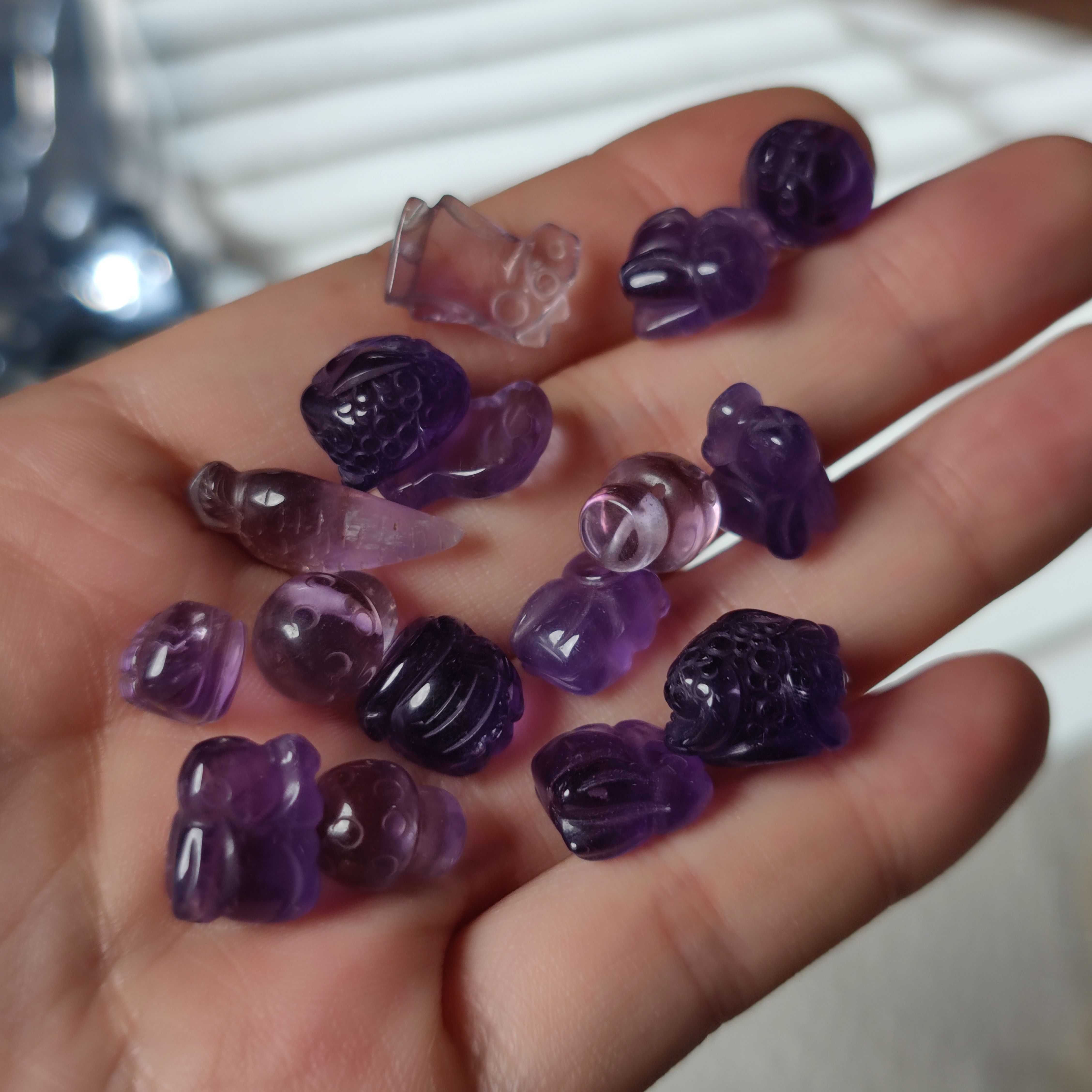 天然紫水晶雕刻金蝉兔子件配件