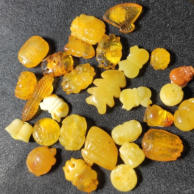 一物一图天然蜜蜡雕刻件貔貅背云三通配饰手工diy手串项链配件散