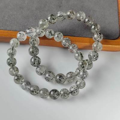 天然原矿绿云母圆珠手串单圈透体幽灵水晶手链送闺女礼物diy饰品