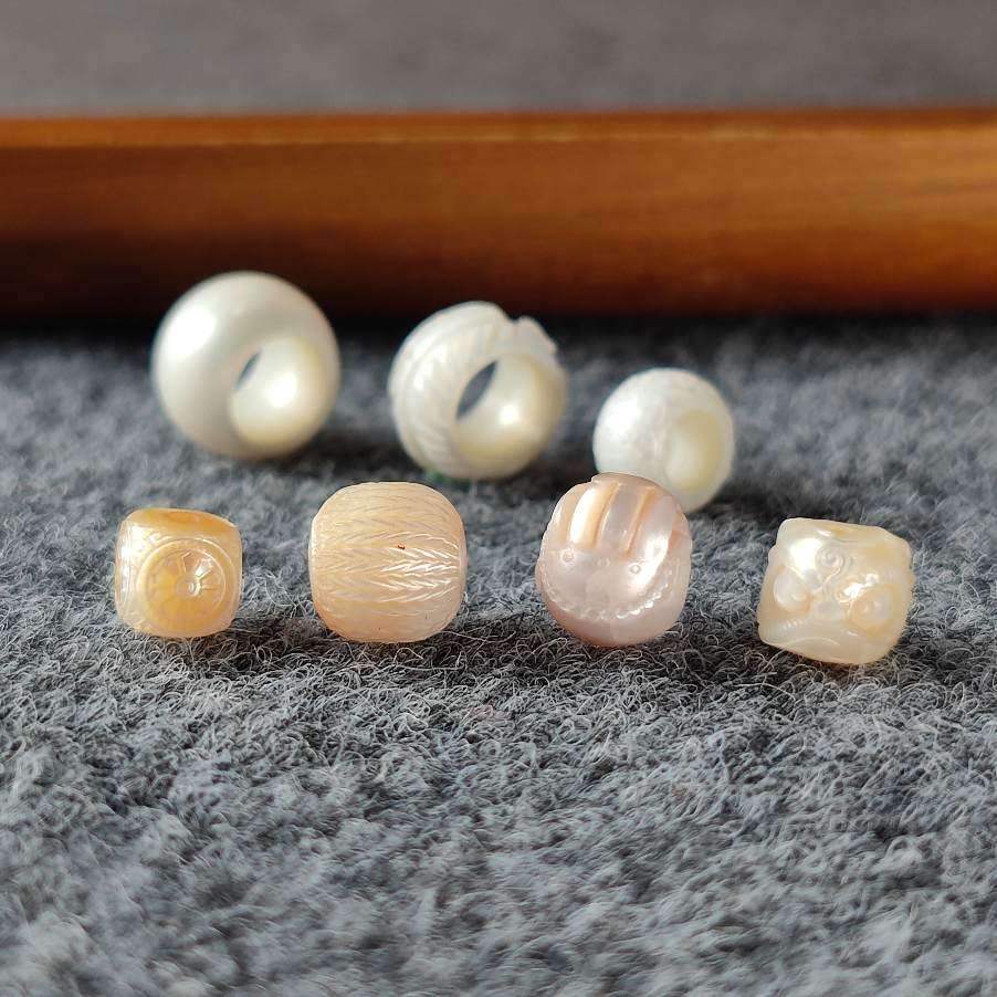 天然淡水珍珠跑环雕刻醒狮桶珠六方珠子手工DIY文玩配饰手串隔珠