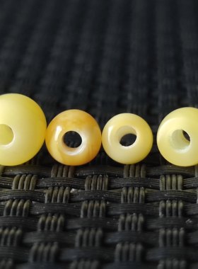 大孔道天然原矿蜜蜡白花蜜俄料散珠单颗配珠内径2.0单颗满蜜珠子