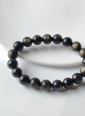 天然金曜石手串金双眼单圈男女款手链天然水晶金耀石黑曜石手链