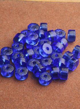 文玩古珠尼泊尔回流老气包浆蓝色红色琉璃老型冰透珠子8*5mm左右