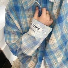 慵懒风蓝色格子衬衫男款夏季潮牌高级感穿搭防晒衬衣美式休闲外套