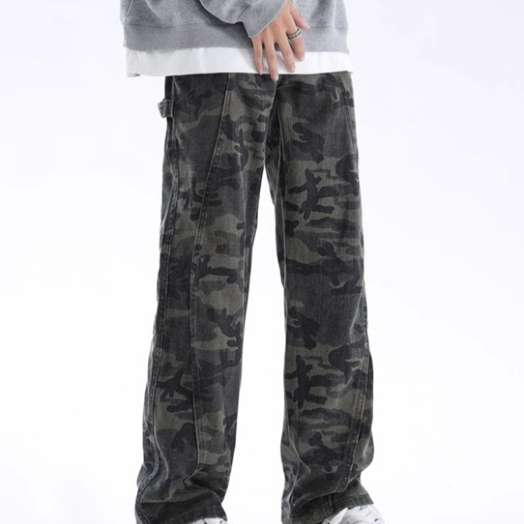美式解构迷彩牛仔裤男女