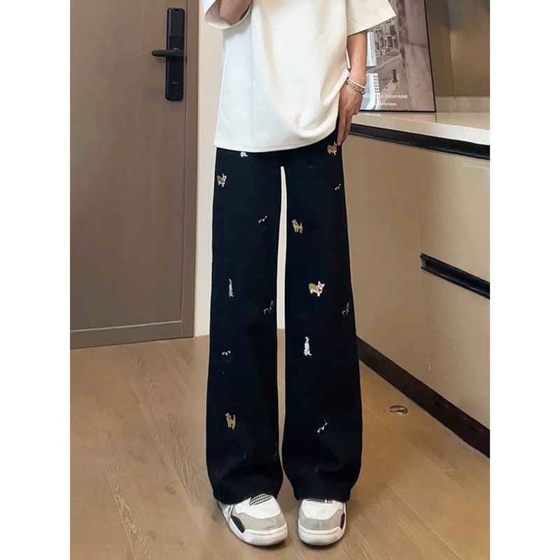 美式复古趣味小狗牛仔裤男高级感直筒修身裤子高街vibe弯刀微喇裤,男装,卫裤,淘宝优惠券,粉丝福利购,淘宝优惠卷