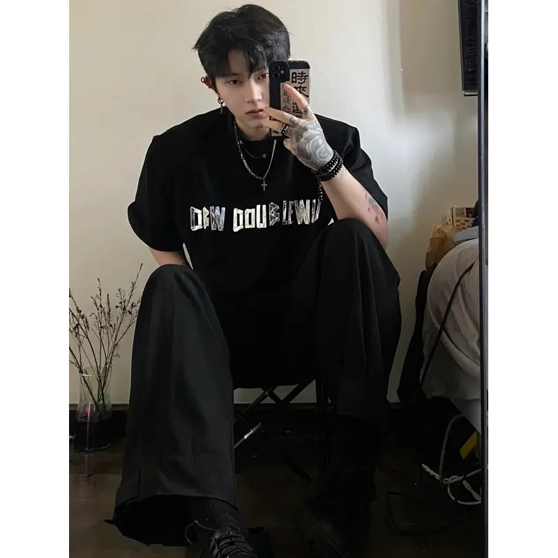 美式高街重磅镭射字母短袖
