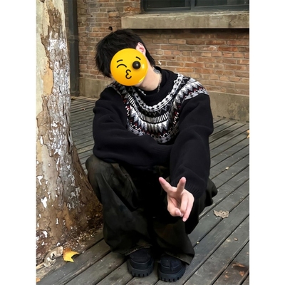 费尔岛圆领毛衣男款秋冬复古