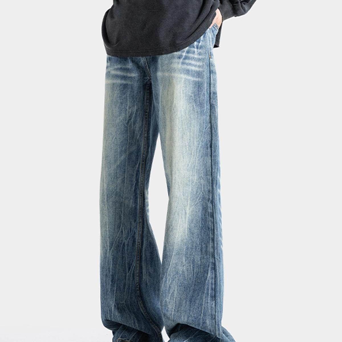 闪电纹微喇牛仔裤男潮牌新款