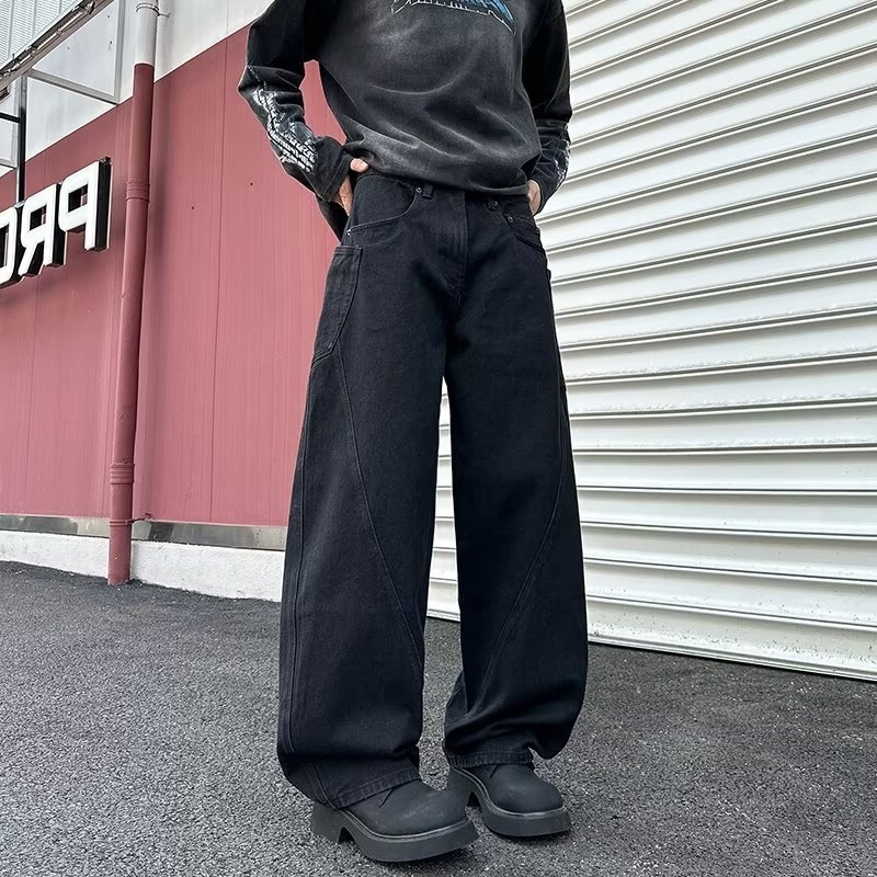 美式水洗弯刀牛仔裤男