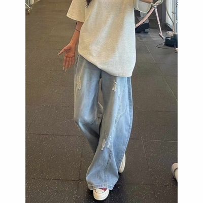 破洞牛仔裤男夏季薄款阔腿
