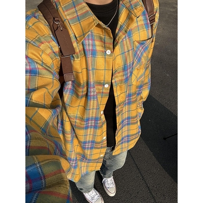 cleanfit黄色格子衬衫男春夏