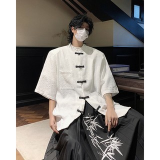 新中式国风男装短袖衬衫男夏季薄盘扣中山装唐装男款汉服衬衣外套