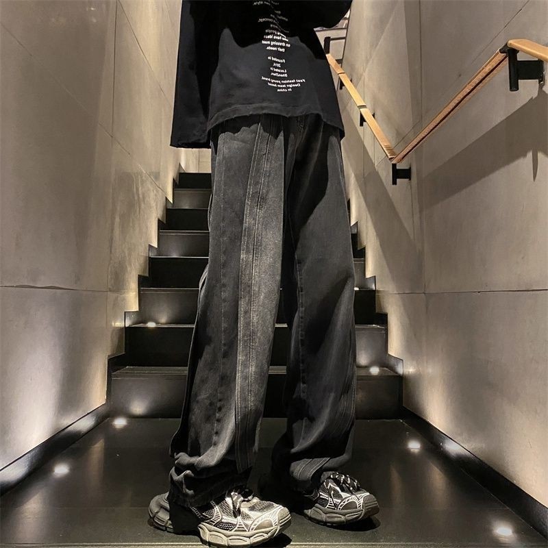 黑色渐变直筒潮牌牛仔裤男生oversize美式高街vibe欧美hiphop裤子,男装,卫裤,淘宝优惠券,粉丝福利购,淘宝优惠卷