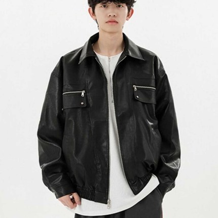 美式短款皮衣外套男款高街潮牌痞帅工装哈灵顿夹克cleanfit机车服