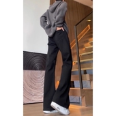 高街vibe裤 直筒修身 子加长版 美式 黑色弯刀牛仔裤 秋冬款 微喇裤 男生