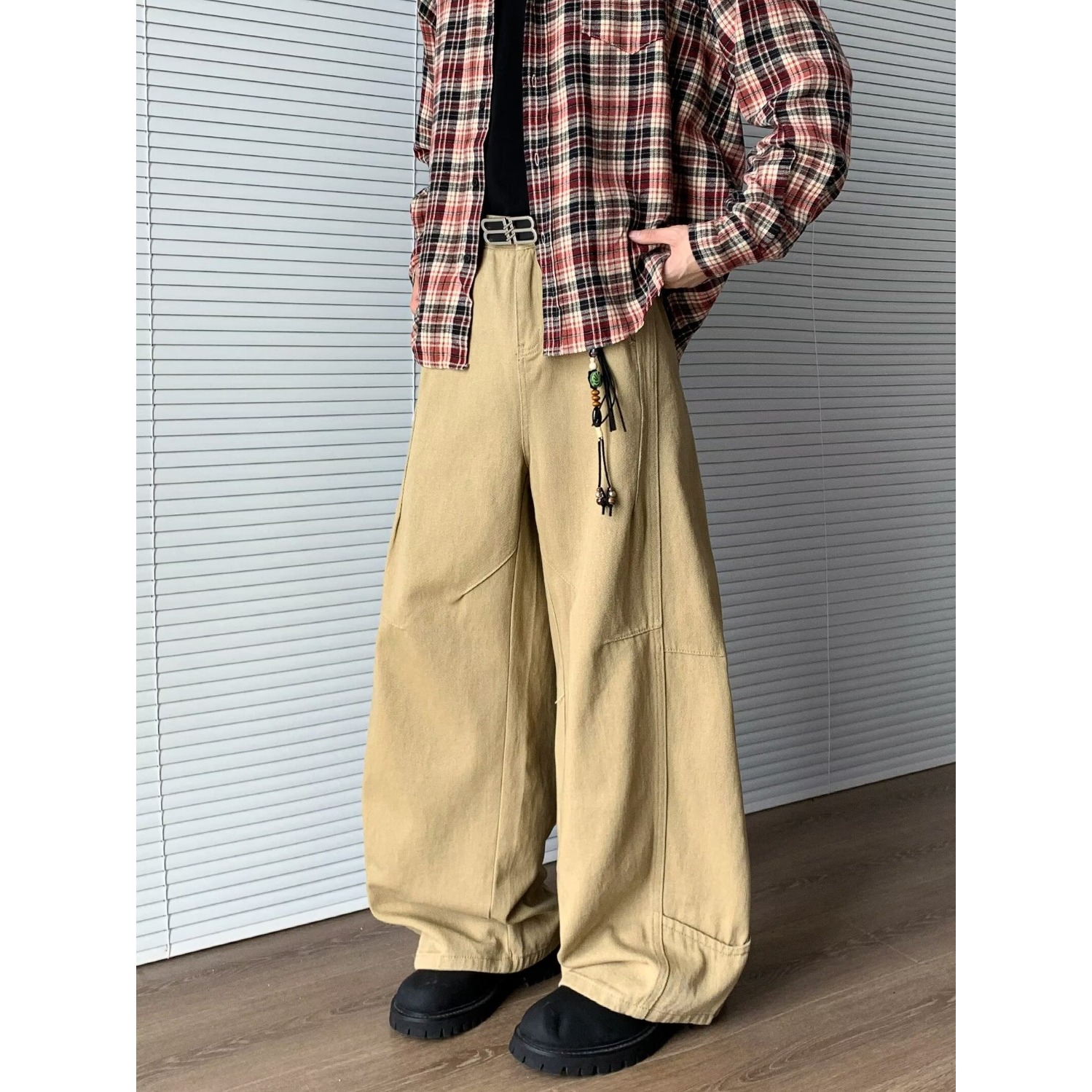 卡其色解构工装牛仔裤男女