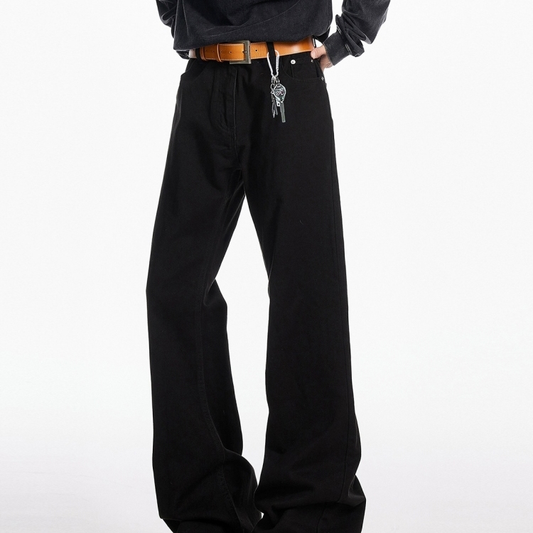 弯刀微喇黑色牛仔裤子男款