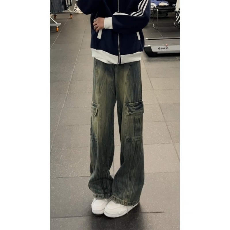 复古多口袋牛仔裤男春秋季潮显瘦宽松设计感工装裤宽松百搭阔腿裤,男装,卫裤,淘宝优惠券,粉丝福利购,淘宝优惠卷