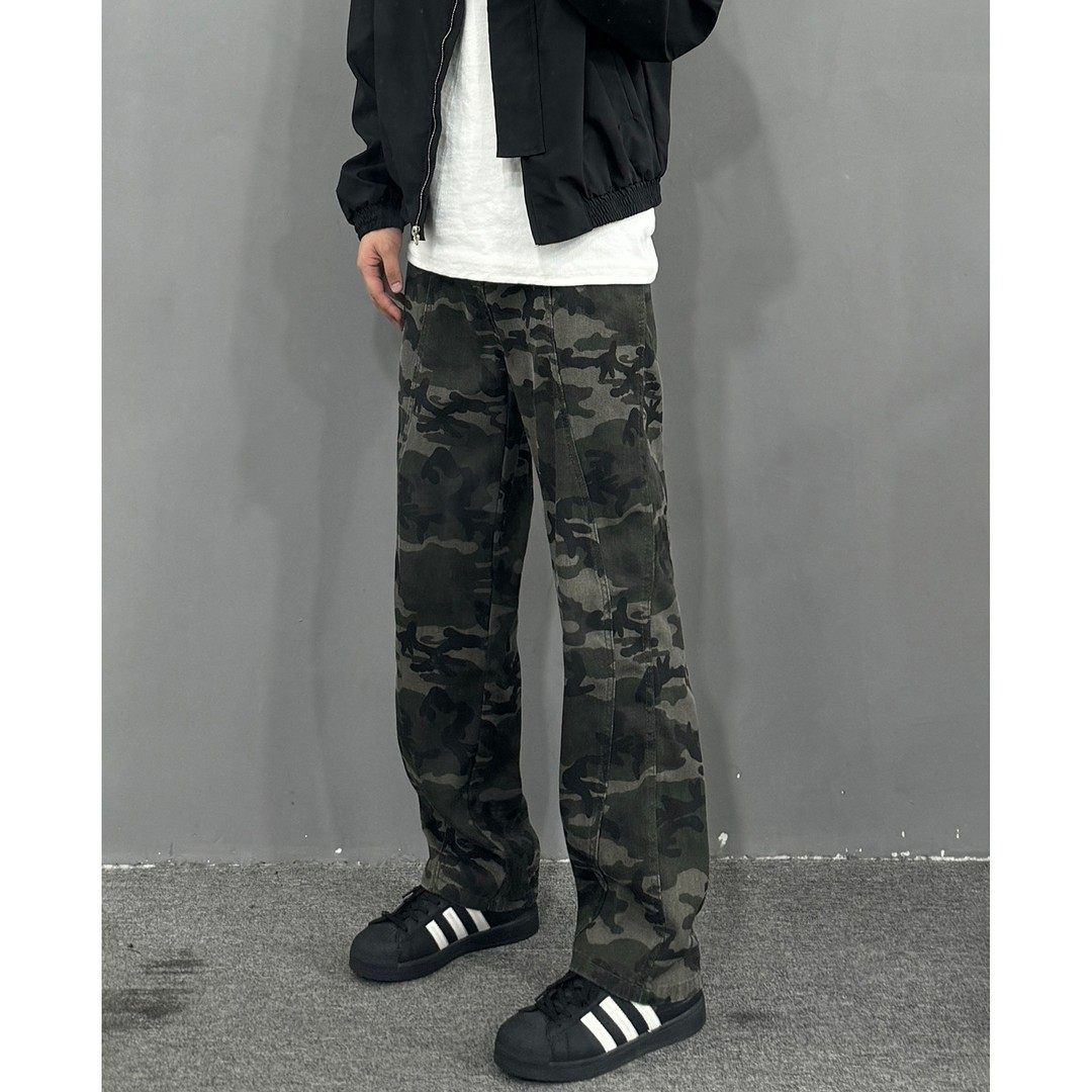 军绿色迷彩工装弯刀裤子男