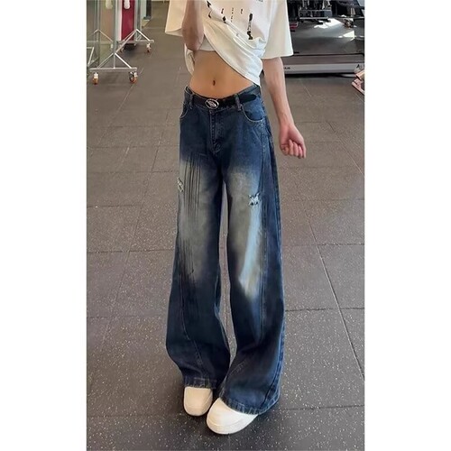 欧美复古蓝工装牛仔裤男