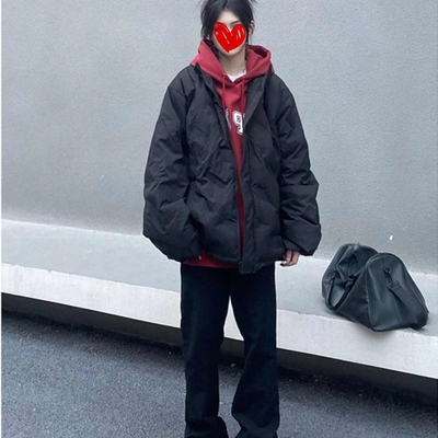 黑色菱形格羽绒棉服冬款男