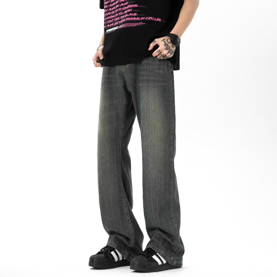 美式复古竹节牛仔裤男