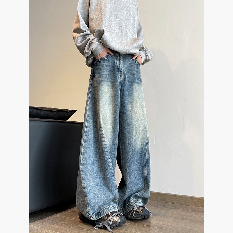 美式复古cleanfit阔腿弯刀牛仔裤痞帅潮男装秋冬季休闲高街牛仔裤,男装,卫裤,淘宝优惠券,粉丝福利购,淘宝优惠卷