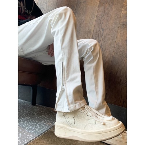 白色修身牛仔裤男秋季美式