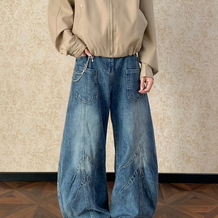 小众反穿设计感牛仔裤男