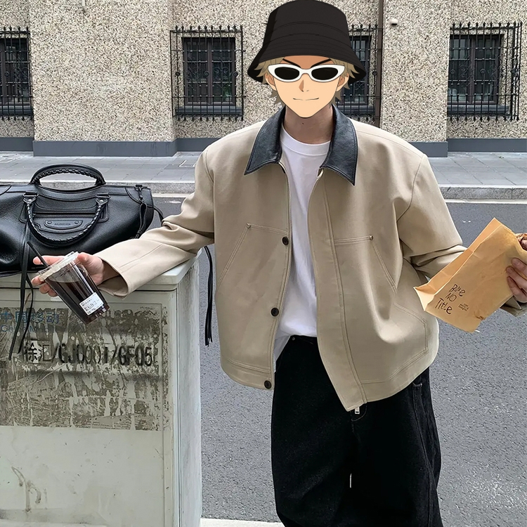 撞色翻领夹克外套男款春秋