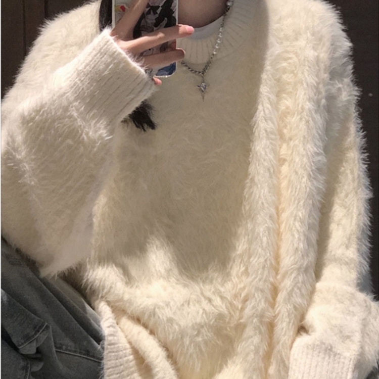 米白色海马毛软糯毛衣男潮